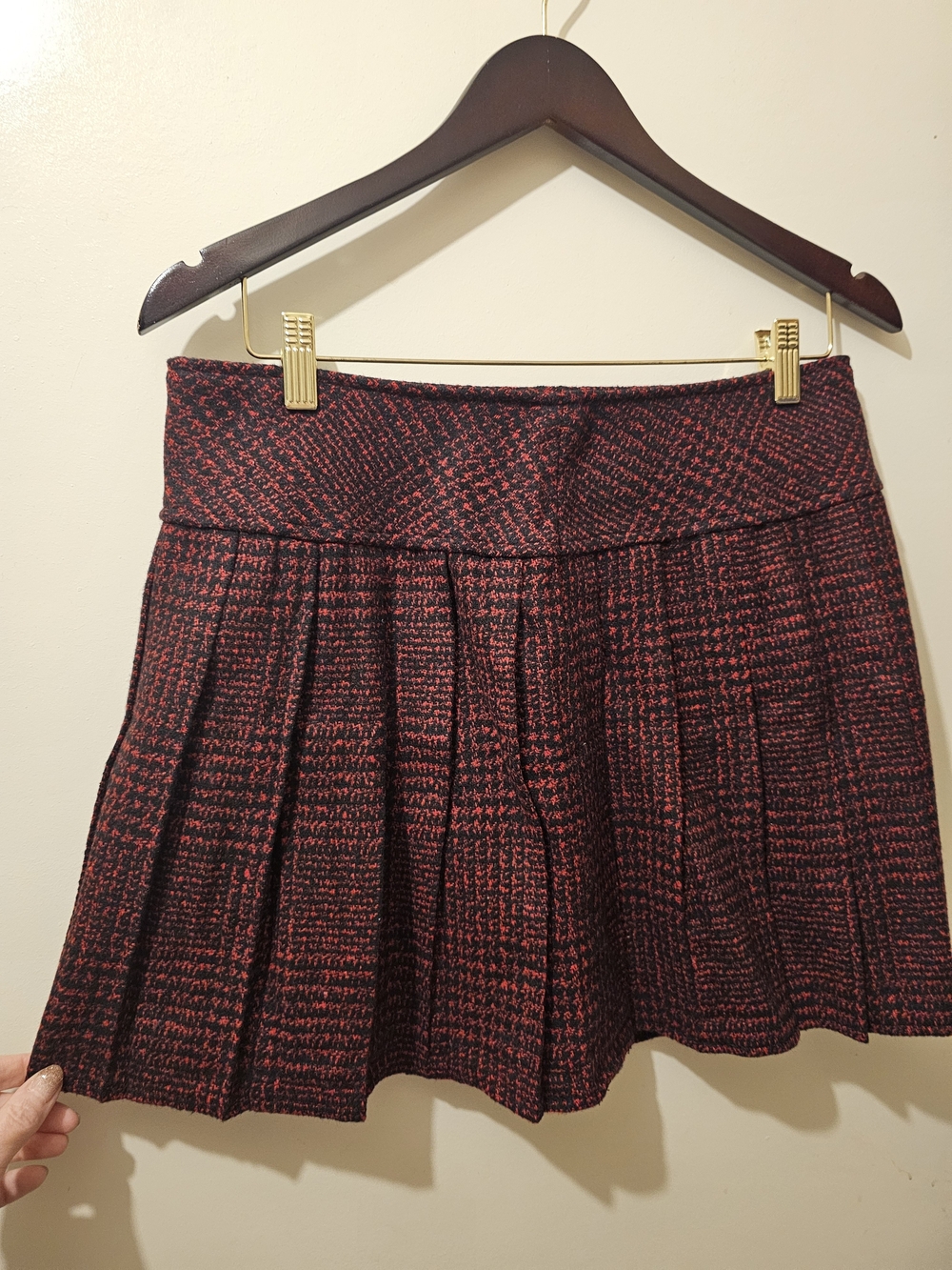 Red and Black Pleated Mini Skirt